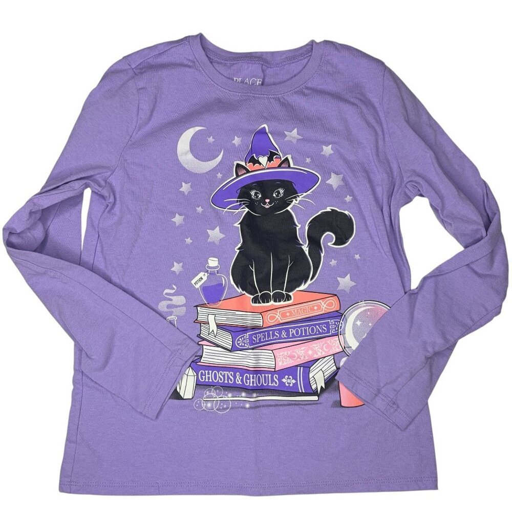 Children's Place Halloween Cat Graphic T-shirt Size Med 7-8 Purple - Picture 3 of 5